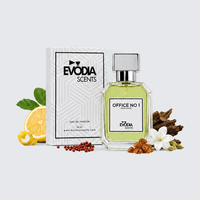 Office No 1 perfume with box for men by Evodia Scents, fresh woody musk fragrance bottle