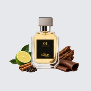 01 perfume for men by Evodia Scents, woody spicy amber fragrance bottle