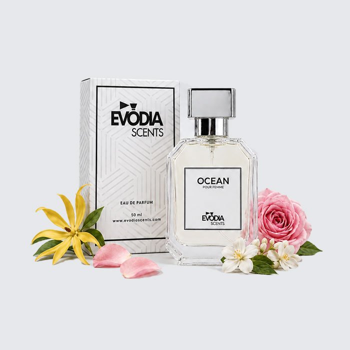 OCEAN perfume with box for women by Evodia Scents, rose and jasmine floral fragrance bottle