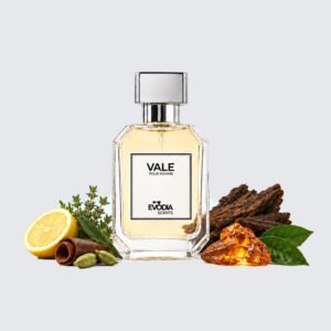 VALE perfume for men by Evodia Scents, oud leather aromatic amber fragrance bottle